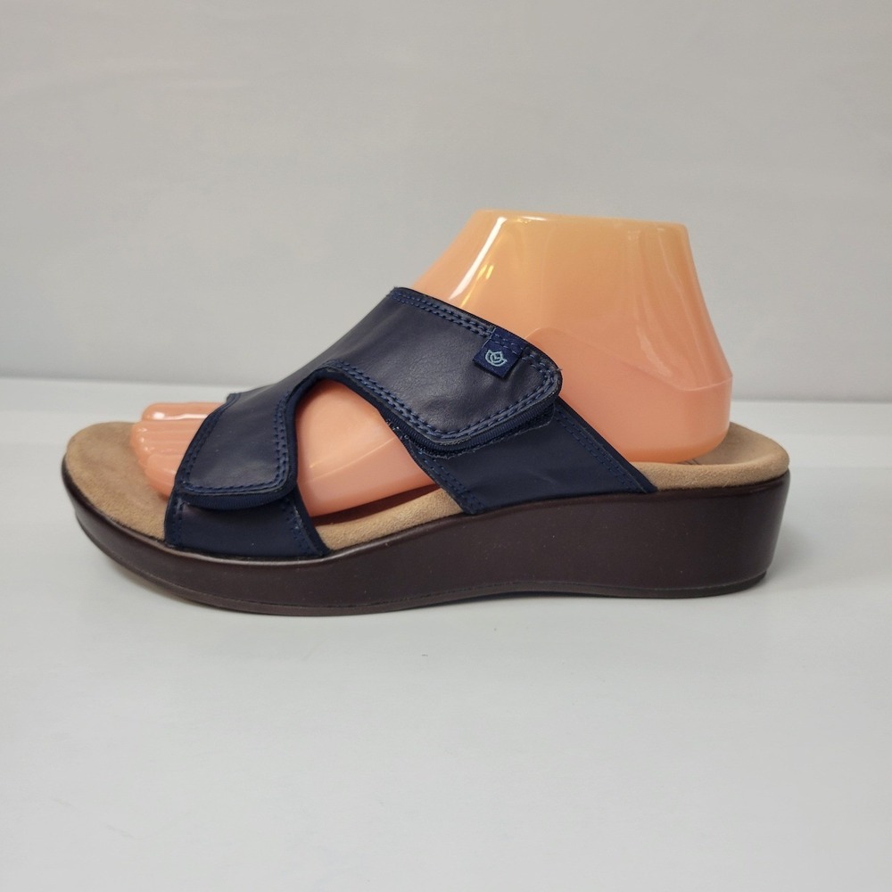 Spenco Karla Womens Navy Blue Comfort Wedge Sandals Adjustable Strap Size 9